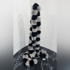 Marcus Adler 100% Rabbit Fur Ruffle Infinity Scarf Wrap Black Gray AUTHENTIC NWT